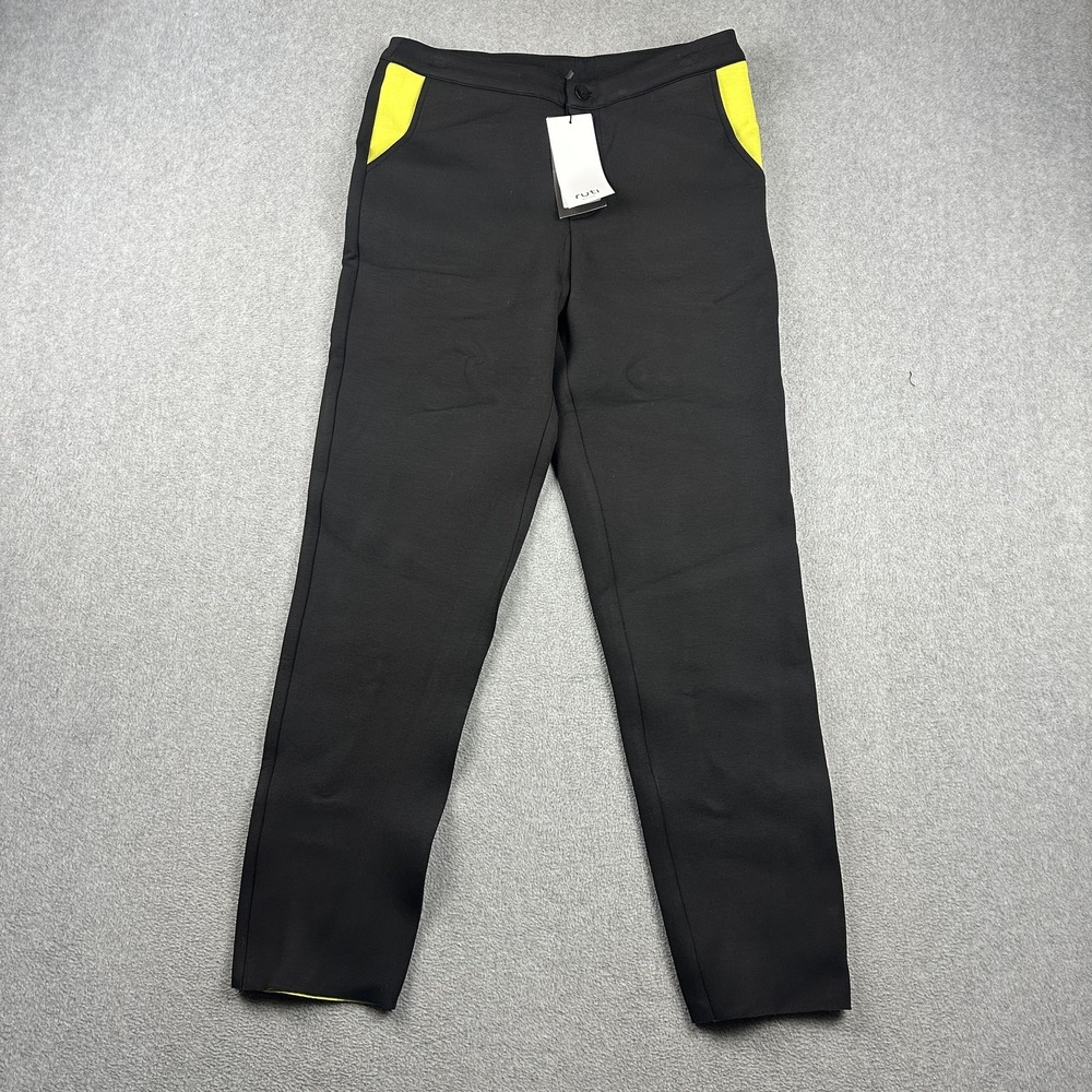 Ruti Scuba Comfort Trouser Womens 2 Black Citrus Caviar Pants Slim Stretch $259